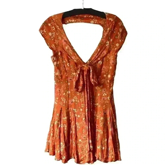Free People It Takes Two Floral Peach / orange Combo Mini Dress Size Small/ P - Picture 1 of 7